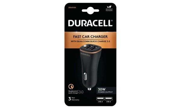 Chargeur de voiture Duracell 18W + 12W USB-A